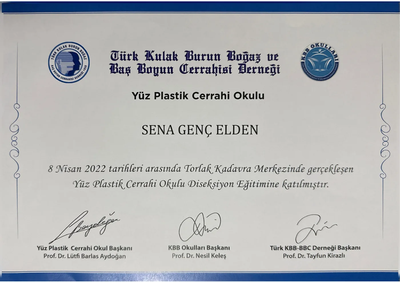 Yüz Plastik Cerrahi Okulu · Diseksiyon Eğitimi — Op. Dr. Sena Genç Elden