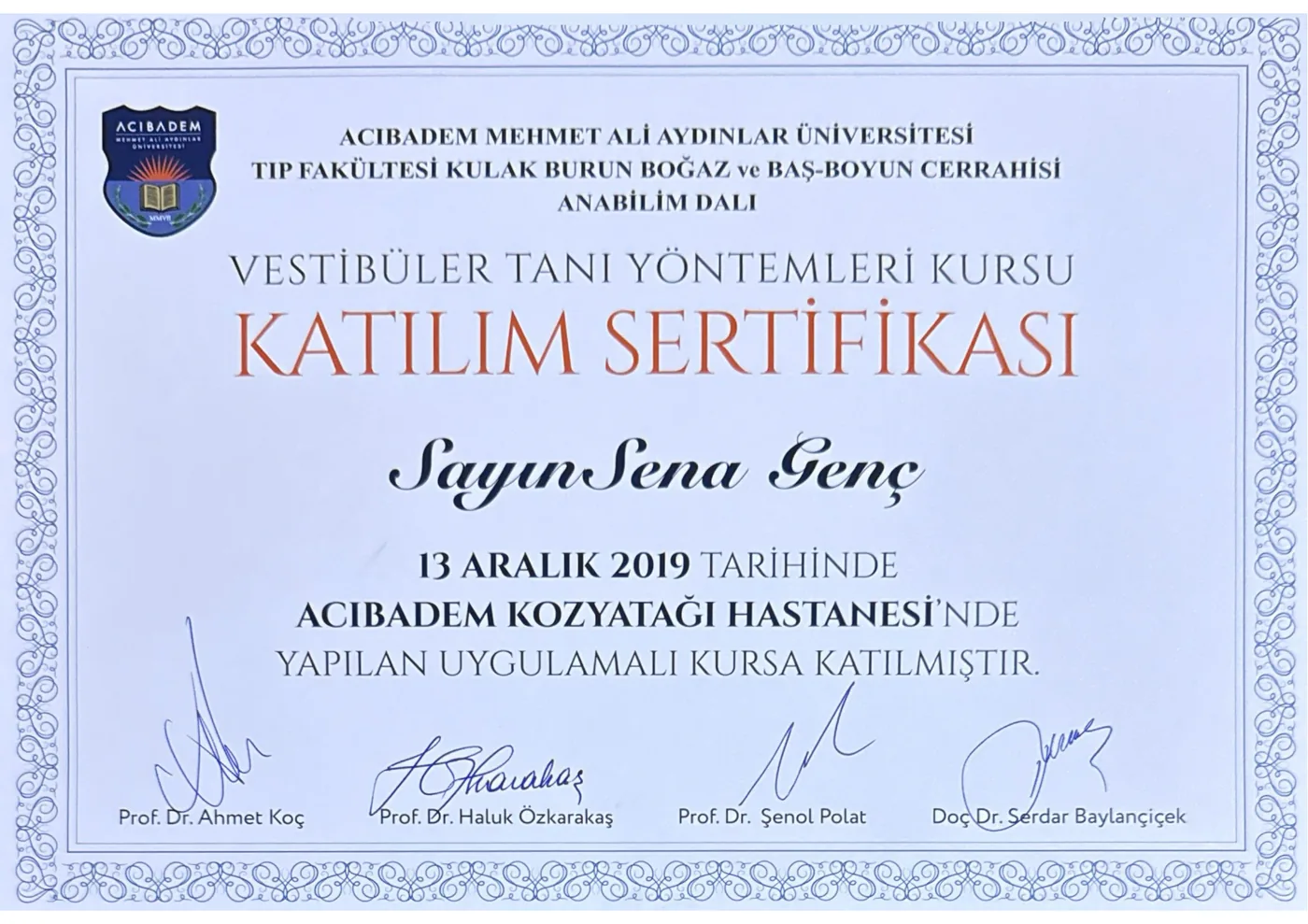Vestibüler Tanı Yöntemleri Kursu — Op. Dr. Sena Genç Elden