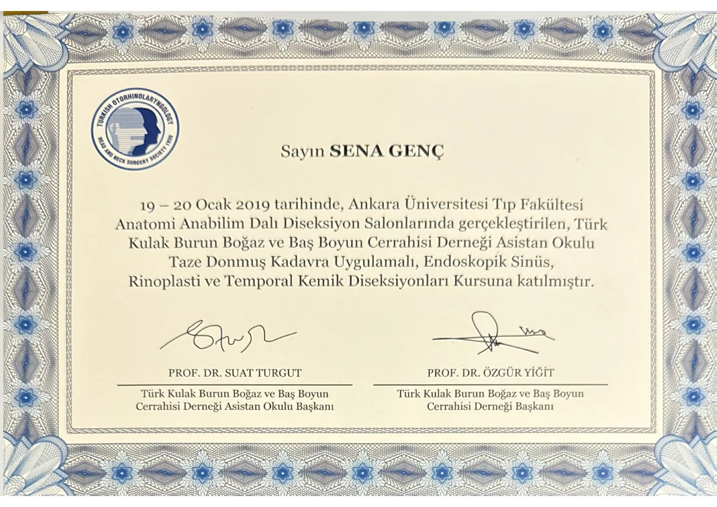 Endoskopik Sinüs, Rinoplasti ve Temporal Kemik Diseksiyonları Kursu — Op. Dr. Sena Genç Elden